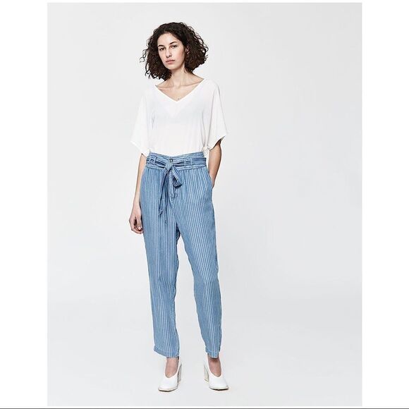 FARROW-CORRINE Pinstripe Relaxed High Rise Tie Waist Trouser (Small) - Picture 1 of 10